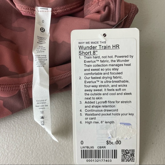 LULULEMON NWT WUNDER UNDER HIGH RISE SHORT 8” HERITAGE 365 CAMO BRIER ROSE MULTI - Picture 5 of 5